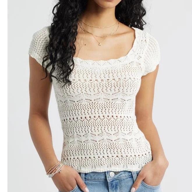 top BP. Cotton Pointelle T-Shirt in Ivory at Nordstrom, Size X-Large Nordstrom $39.5