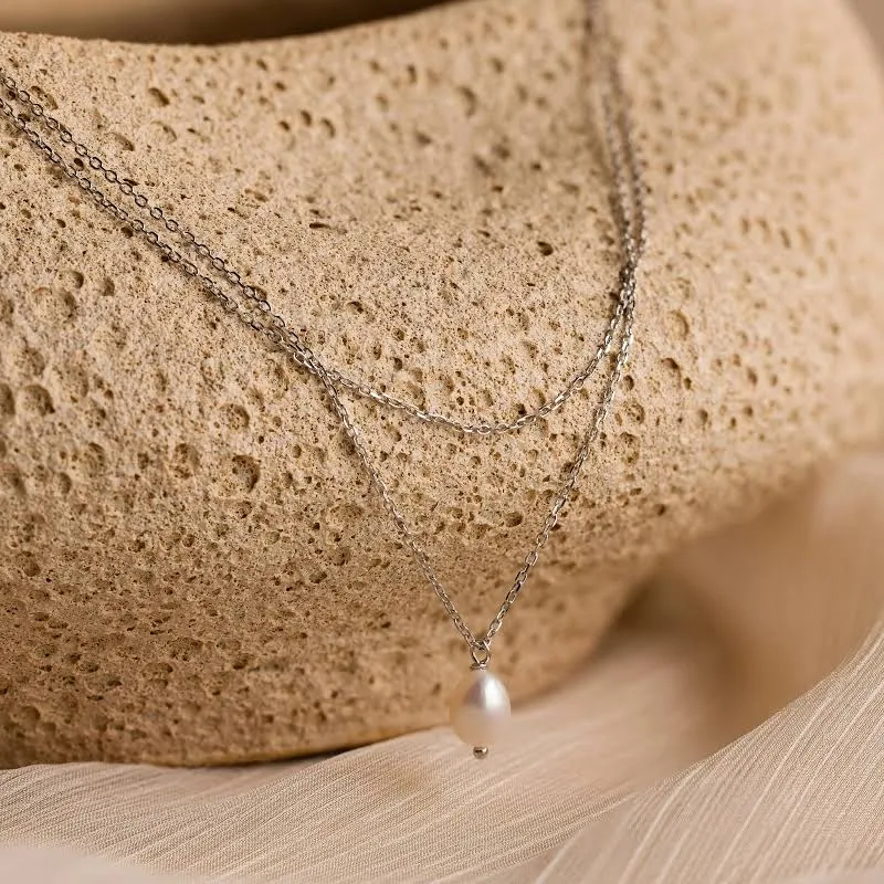 accessory Caitlyn Minimalist Dainty Duo Chain Layered Pearl Necklace Caitlyn Minimalist $39