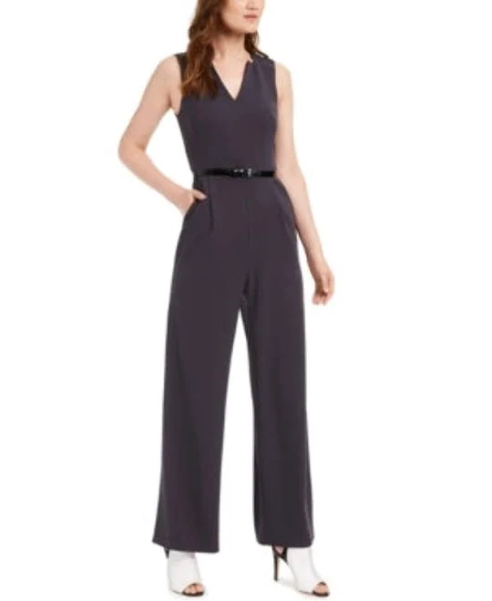 jumpsuit Calvin Klein Belted V-Neck Jumpsuit Charcoal eBay - bluehazeny $69.5