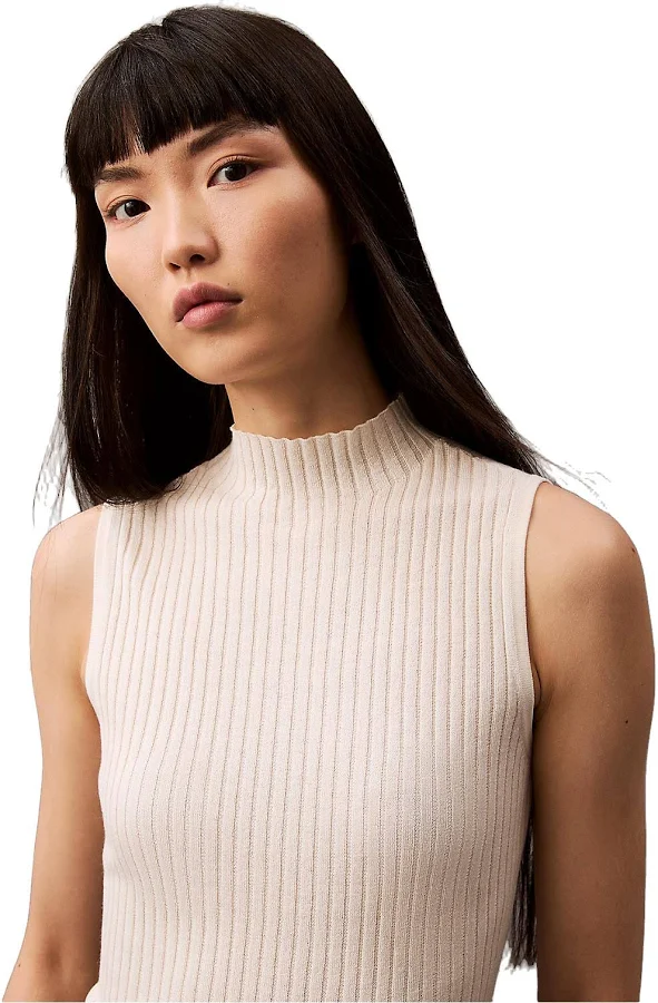 top Calvin Klein Silk Cashmere Mock Neck Tank - Chalk Editorialist $85