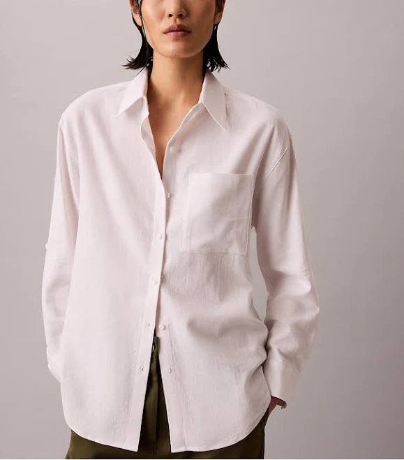 top Calvin Klein Women's Relaxed Linen Blend Button-Down Shirt Calvin Klein $59.4