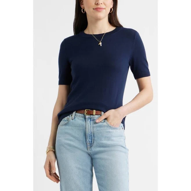 top Caslon Merino Wool Blend Short Sleeve Sweater Top Nordstrom $59.5