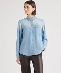 outerwear Chambray Tencel Long Sleeve Shirt Quince $42