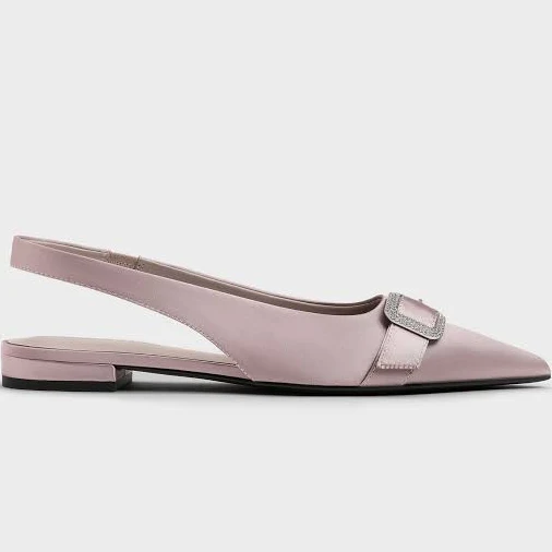 shoes Charles & Keith Satin Crystal-Buckle Slingback Flats charleskeith.com $63.2