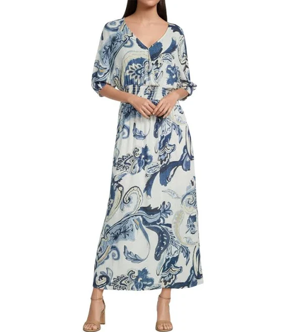 dress Charlie B. Paisley V-Neck Short Dolman Sleeve Maxi Faux Wrap Dress Dillard's $124