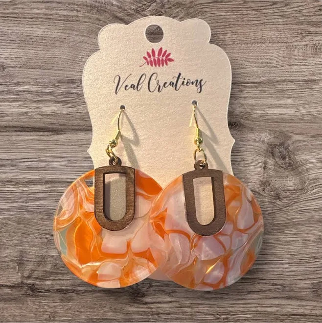 accessory Citrus Swirl – Orange and White Marble Acrylic Earrings Veal Creations $22