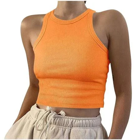 top Cocolona Women's Sleeveless Crew Neck Ribbed Slim Crop Tank Tops Walmart - Zypho Clothing $1.99