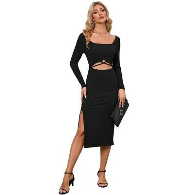 dress Coolmee Women's Long Sleeve Cutout Ribbed Knit Bodycon Midi Dress Target $29.49