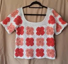 crop top Crochet Granny Square Top: 100% Cotton, Coral & White, Boho Style Etsy $56.19
