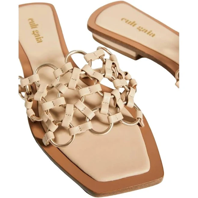 shoes Cult Gaia Beige Leather Woven Embellished Flat Sandals Size 35 EU Vestiaire Collective $85