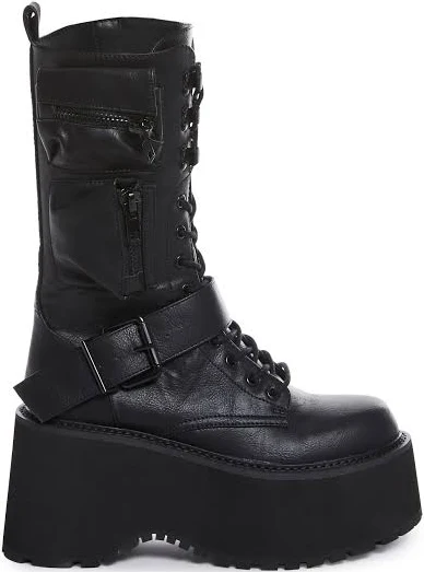 shoes Current Mood Obsidian Platform Zip-Up Boots - Black - BLACK / US 9 Dolls Kill $87.2