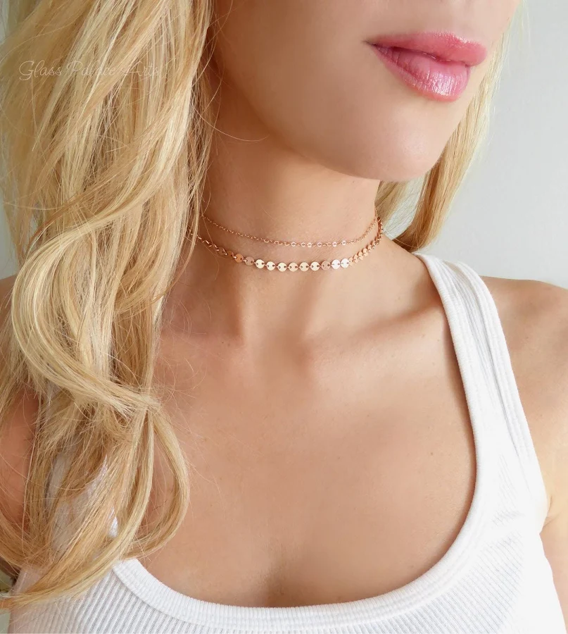 accessory Dainty Double Strand Rose Gold Necklace Set Etsy - GlassPalaceArts $77.17
