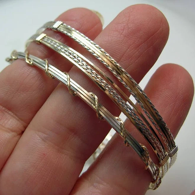 accessory Dainty Two Tone Stackable Bracelet Set Etsy - wiregems $240