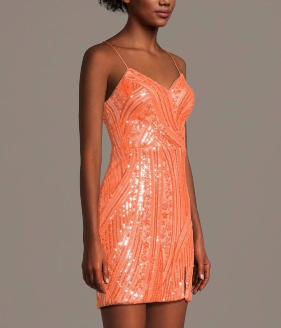 dress David's Bridal Jules and Cleo Patterned Sequin Spaghetti Strap Mini Dress David's Bridal $59.99
