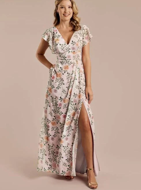 dress DB Studio Flutter Sleeve Floral Chiffon Dress David's Bridal $67.49