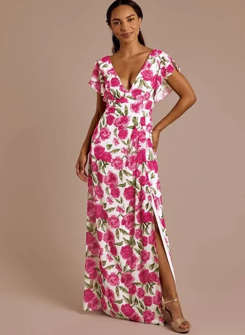 dress DB Studio Flutter Sleeve Floral Chiffon Dress David's Bridal $67.49