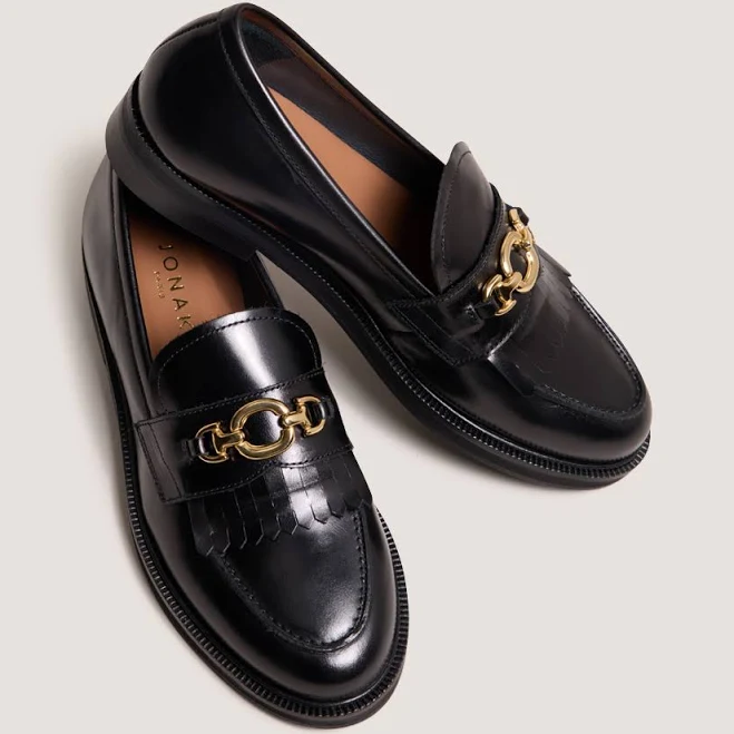 shoes Delphes Women's Jonak Leather Loafers with Gold Buckles jonak-paris.us $245