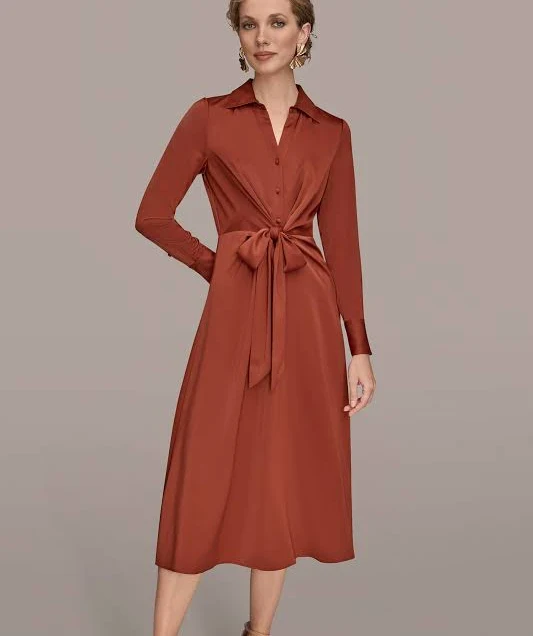 dress Donna Karan Women's Tie Front Satin Shirt Dress Donna Karan $107.4