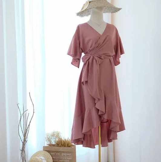 dress Dusty Rose Rosewood Wrap Midi Bridesmaid Dress Etsy - KEERATIKA $72.5