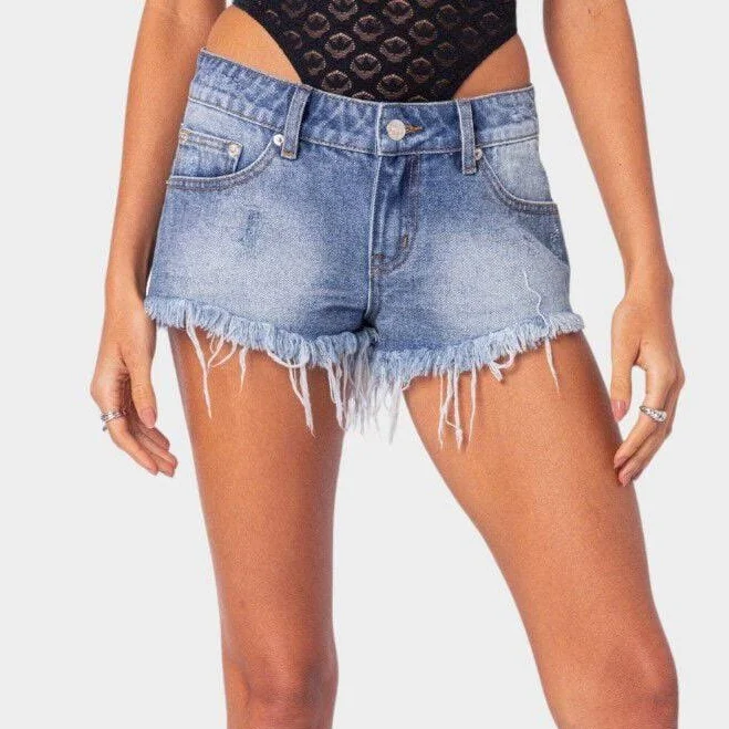 shorts Edikted Women's Erika Low-Rise Frayed Denim Shorts Tillys $48.64