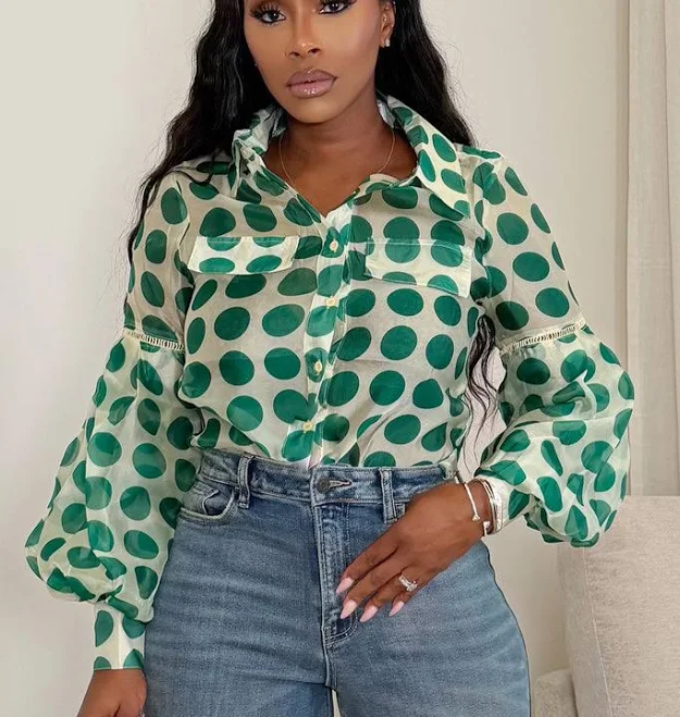 blouse Emerald Charm Polka Dot Blouse Polkadotz Boutique $58