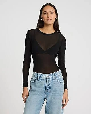 top Express Women's Fitted Mesh Crew Neck Long Sleeve T-Shirt Express $25.5