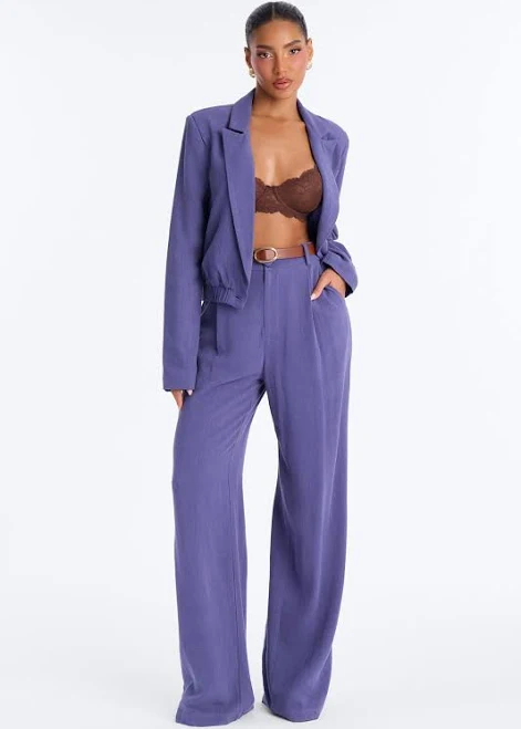 matching set Fashion Nova Cropped Linen Blazer and Wide Leg Pant Set Fashion Nova $33.99