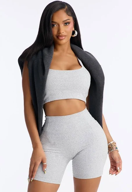 matching set Fashion Nova Sleeveless Cropped Bra Top Biker Shorts Fashion Nova $44.99