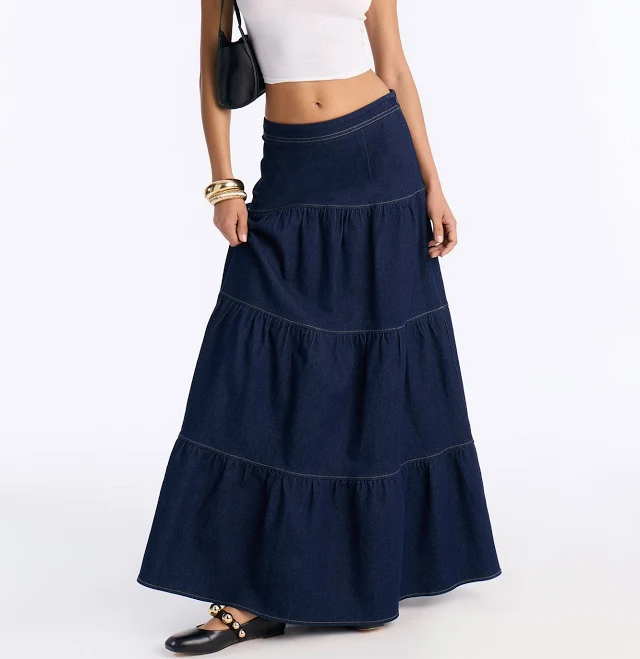bottom Fashion Nova Women's Sweet Like Honey Tiered Denim Maxi Skirt Fashion Nova $27.99