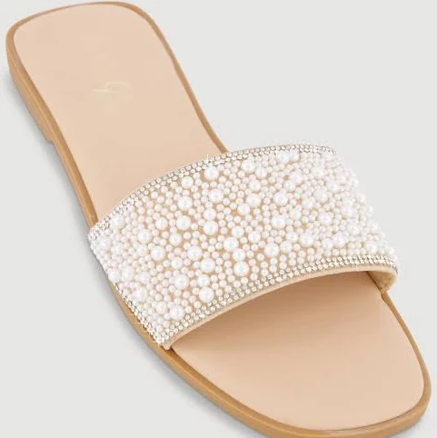 shoes Faux Pearl Rhinestone Slide Sandals Rainbow Shops $12.99