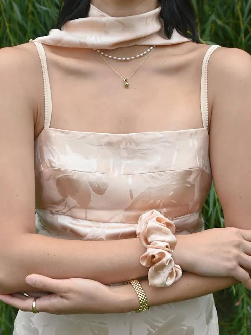 accessory Floral Blush Jaquard Silk Scrunchie Etsy - Seller $12