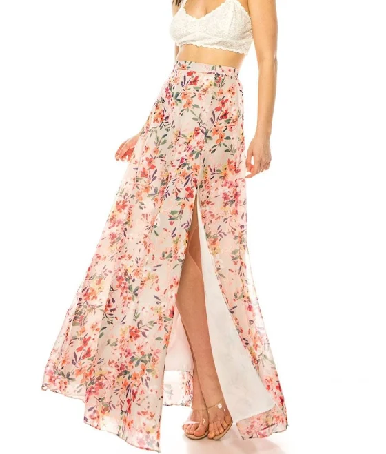 skirt Floral Chiffon Maxi Skirt with Side Slit Etsy - Seller $38