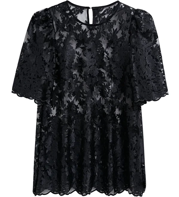 top Floral Embroidered Sheer Mesh Top Chicwish $36.9