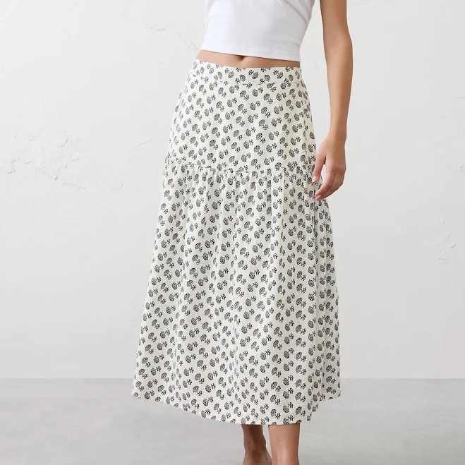 skirt Floral Linen-Blend Tiered Midi Skirt Banana Republic Factory $58.5