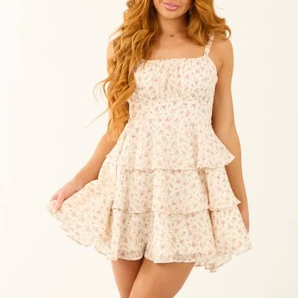 dress Floral Print Ruffle Tiered Mini Dress Lime Lush $31.95