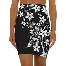 skirt Floral Women's Mini Skirt, cute skirt, black and white mini skirt, pencil skirt, floral mini skirt, floral pencil skirt, Etsy $27.9