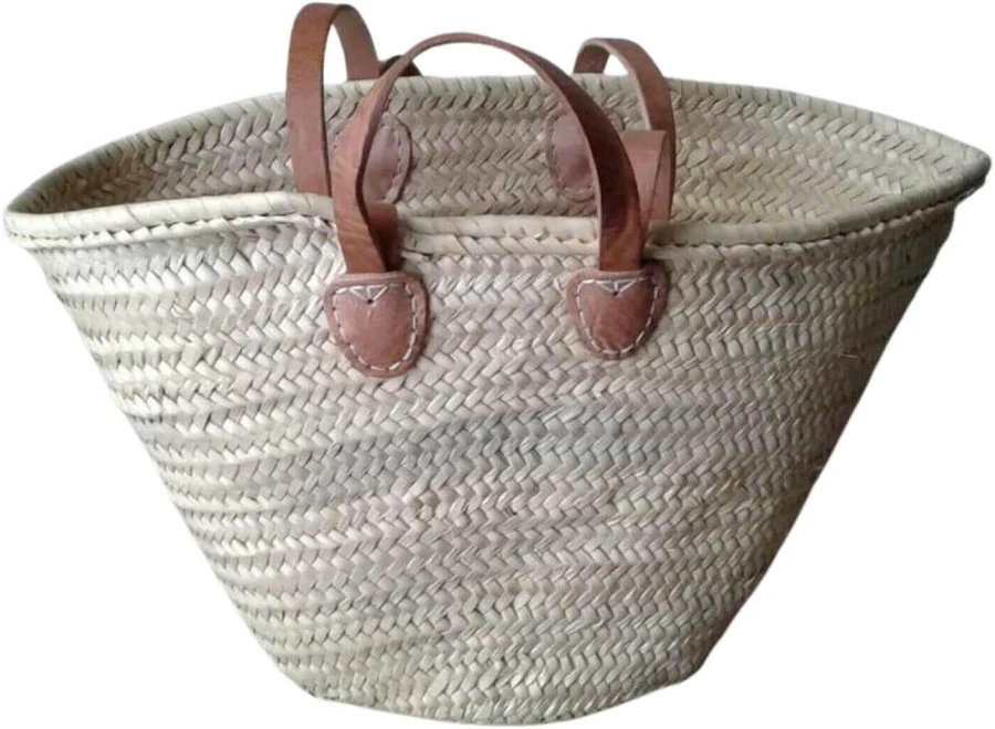 bag French Market Basket, Palm Leaf Tote with Leather Handles, Coastal Shopping Bag, 12" x 18" New England Trading Co $70