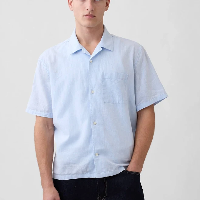 matching set Gap Men's Relaxed Straight-Hem Linen-Cotton Shirt Gap $47