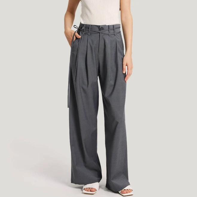 pants Gentle Herd Women's Wide-Leg Belted Wool-Blend Trousers ShopSimon $63.7