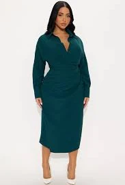 dress Giada Wrap Shirt Midi Dress - Hunter Fashion Nova $49.99