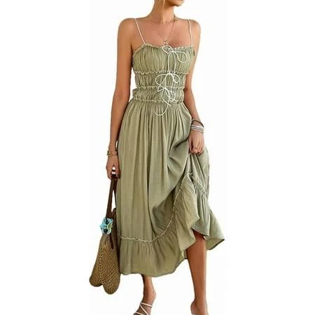 dress Gioobbt Women's Summer Extra Long Dresses Spaghetti Straps Y2k Cute Ruffles Tiered Wedding Dresses Holiday Cruise Resort Sets Walmart - Gioobbt $38.99