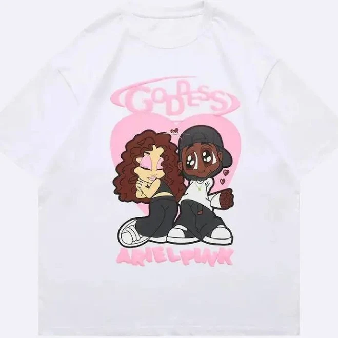 top Goddess Arielpink Y2K Graphic Crew Neck Tee in 100% Cotton - White L y2k-streetwear.store $48.29