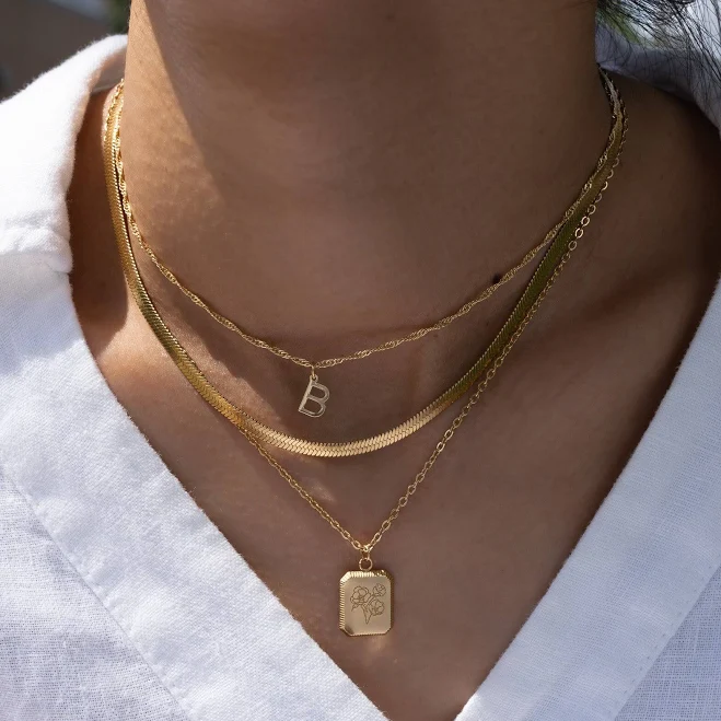 accessory Gold Layering Necklace Set by Babeina, Stacking Necklace 3Pcs, Multi Strand Necklace, Multi Layer Necklace, Birth flower,Initial,Herringbone Etsy - BABEINA $51.75