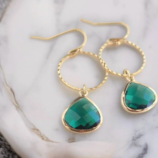 accessory Gold Teardrop Gemstone Hoop Earrings Etsy - OneTribeJewelry $43.2