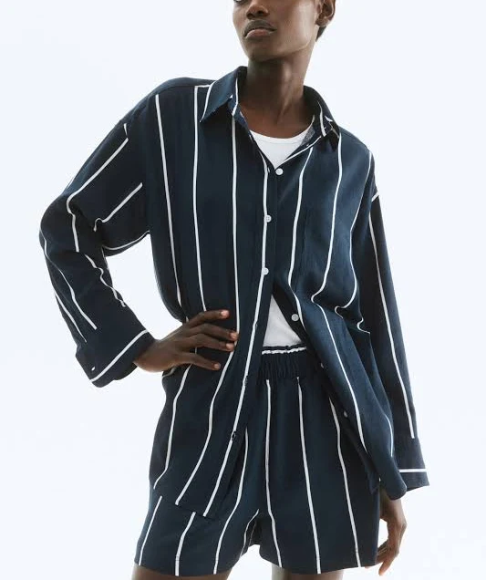 matching set H&M Ladies Oversized Linen-Blend Shirt H&M $44.99