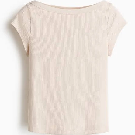 top H&M Ladies Rib-Knit Boat-Neck Top H&M $14.99