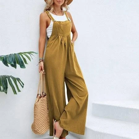 jumpsuit Haivin Women's Linen Cotton Jumpsuit, Strapless with Pockets and Solid Color, Summer Casual Wear for Everyday and Outdoor, Size: Large Walmart - Haivin $21.99