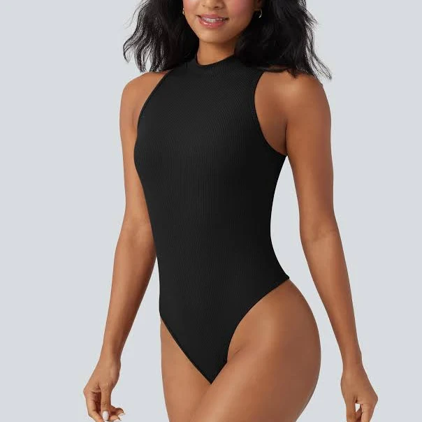 top Halara Ribbed Mock-Neck Sleeveless Built-in Bra Bodysuit halara $34.95