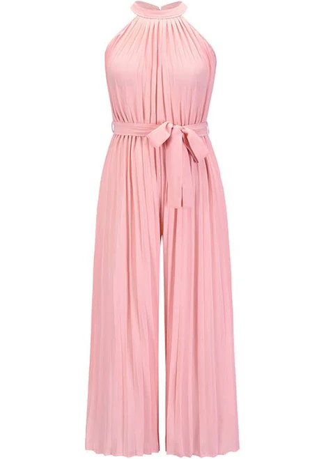 jumpsuit Halter Neck Self-Tie Pleated Jumpsuit Chicwish $39.9