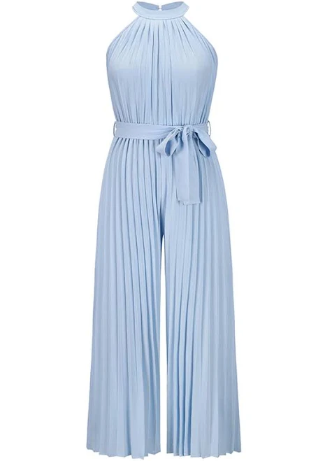 jumpsuit Halter Neck Self-Tie Pleated Jumpsuit Chicwish $39.9